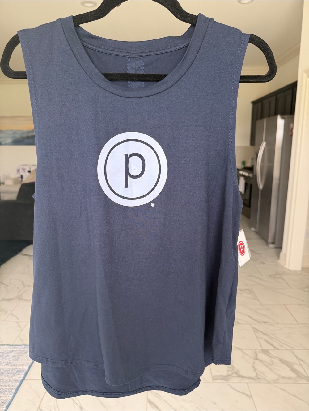 Pure Barre Navy Tank with Light Blue Circle P